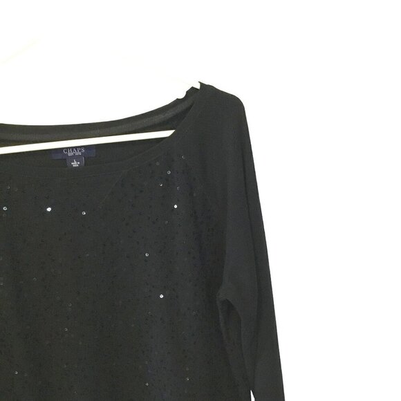 Chaps Sequined Long Sleeve Tee Sparkly Festive Crew Neck Sz Large Black Event - Picture 3 of 7